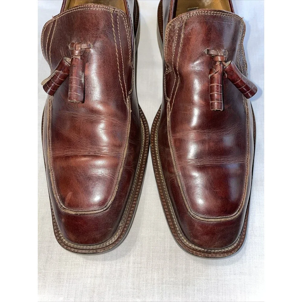 Folio New York Italy Dress Loafers Mens Size 11 M Brown Leather  Slip On Tassels